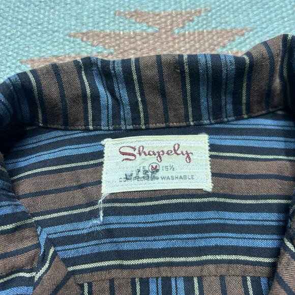 Vintage 50s long sleeve button shirt rayon striped loop collar rockabilly medium - Picture 6 of 8